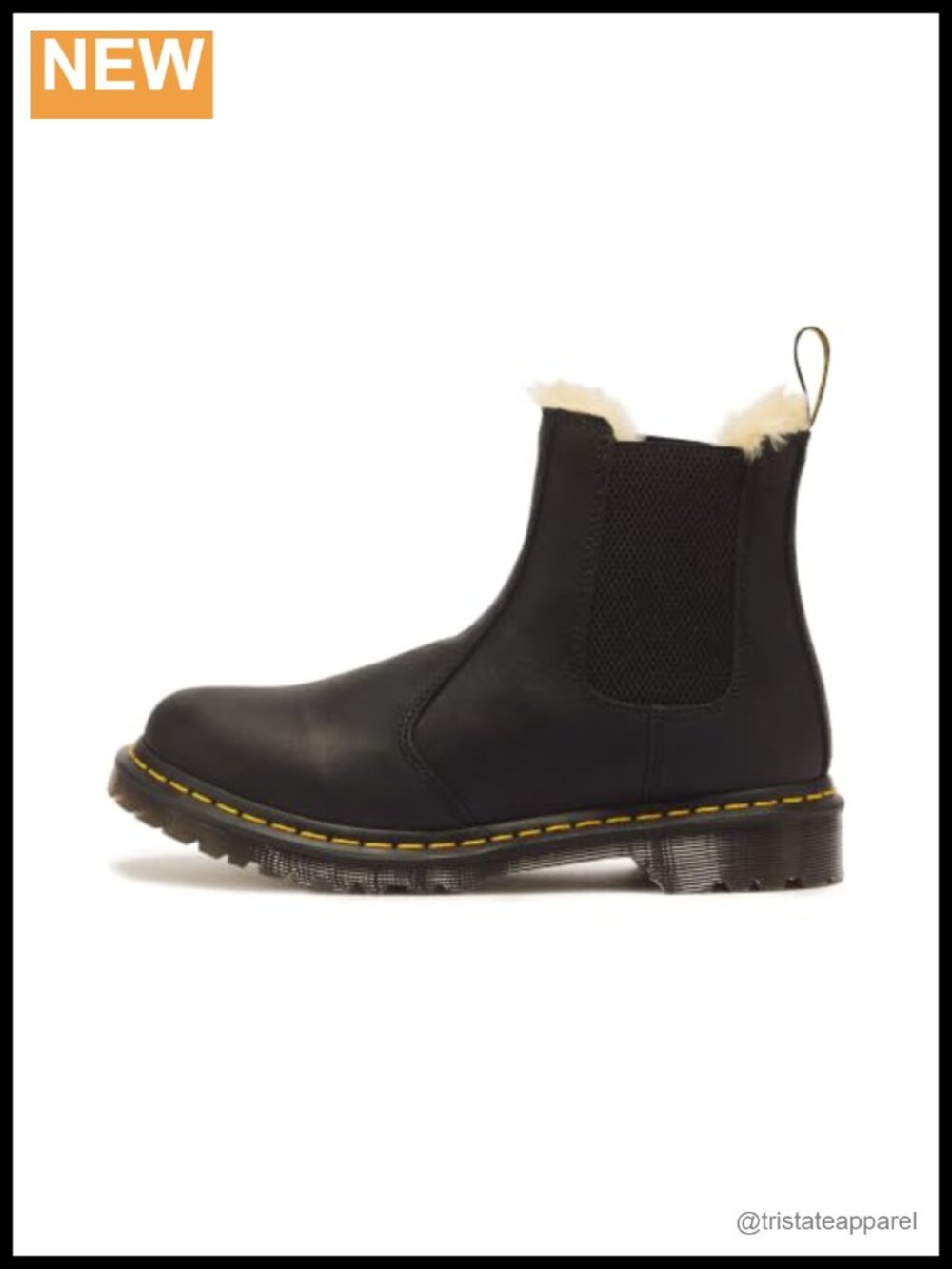 Women's Chelsea Boots - Chunky Heel Leather Mid-Calf Faux Fur Lined (No color)